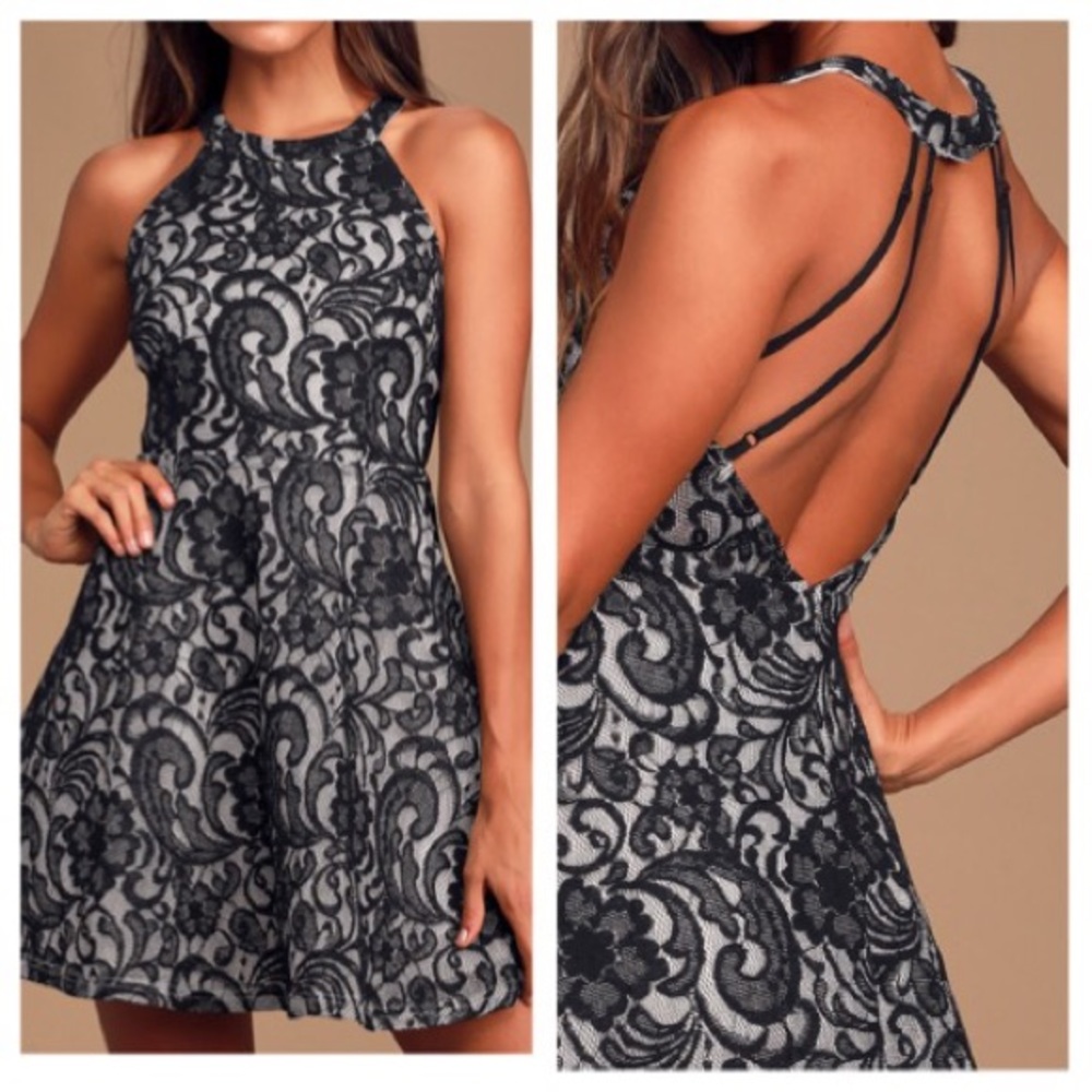 Lulu’s black & white backless mini dress NWT